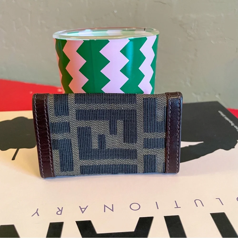 FENDI‎ Zucca  Monogram Print Brown Canvas Leather 6 Key Ring Case Pouch Wallet
